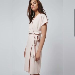 Topshop US 8 Cream Wrap Dress‎ Short Sleeve Tie Waist Casual Party